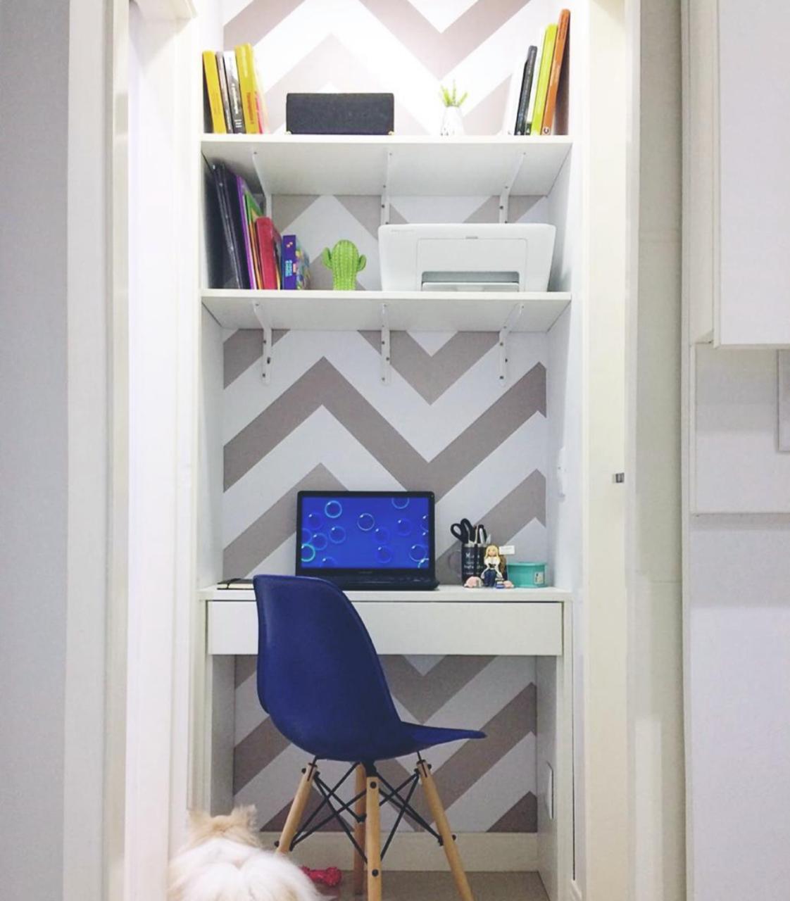 Papel de parede-Decoração Home office-escritório-papel adesivo-Defacile-vibe-conforto-papel Chevron-decorar home office