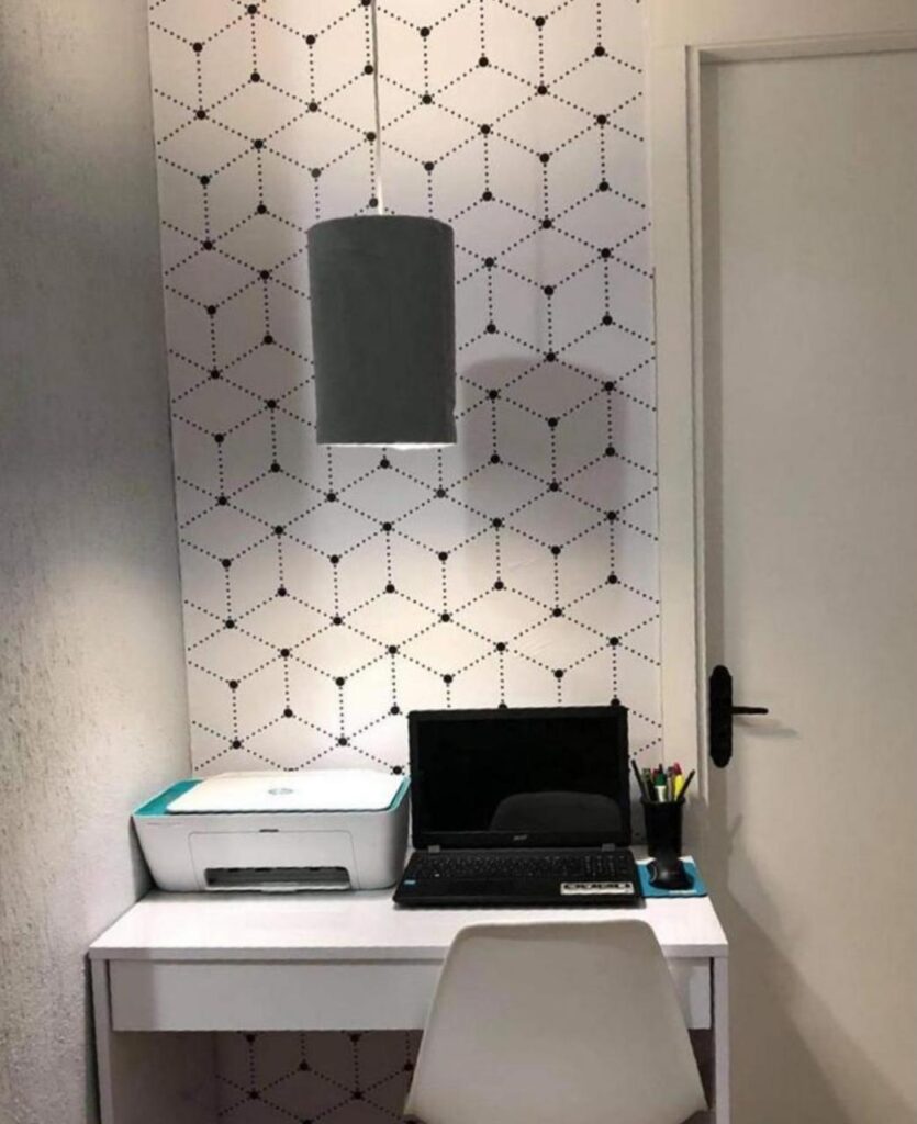 Papel de parede-Decoração Home office-escritório-papel adesivo-Defacile-vibe-conforto-papel geométrico-decorar home office